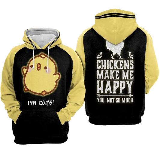 Cute Chickens Make Me Happy Over Print 3d Hoodie Zip Hoodie Moonbestprint