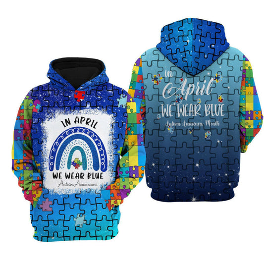 Autism Awareness Hoodie We Wear Blue 3d Hoodie Zip Hoodie Moonbestprint