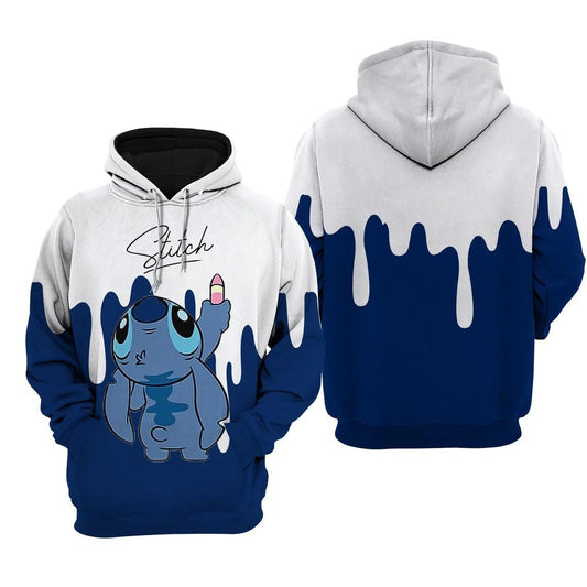 Stitch Navy Dripping Paint Disney Fan, Stitch Navy Dripping Paint, Stylist Unisex Cartoon Graphic Outfits Aop Hoodie Moonbestprint