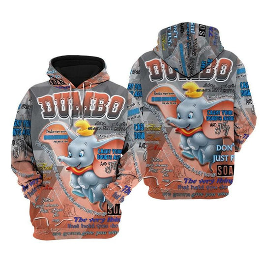 The Flying Elephant Disney Cartoon, Disney Quotes, Dumbo Elephant Punk Words Pattern All Over Print Hoodie, Zip Hoodie Moonbestprint