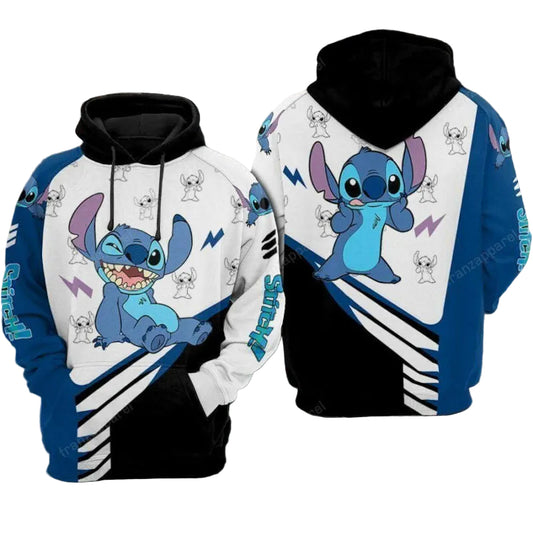 Disney Stitch Lightings Pattern Blue White 3d Hoodie Zip Hoodie Moonbestprint