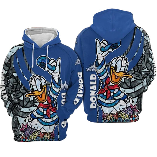 Donald Duck Blue Stained Glass Style Over Print 3d Hoodie Zip Hoodie Moonbestprint