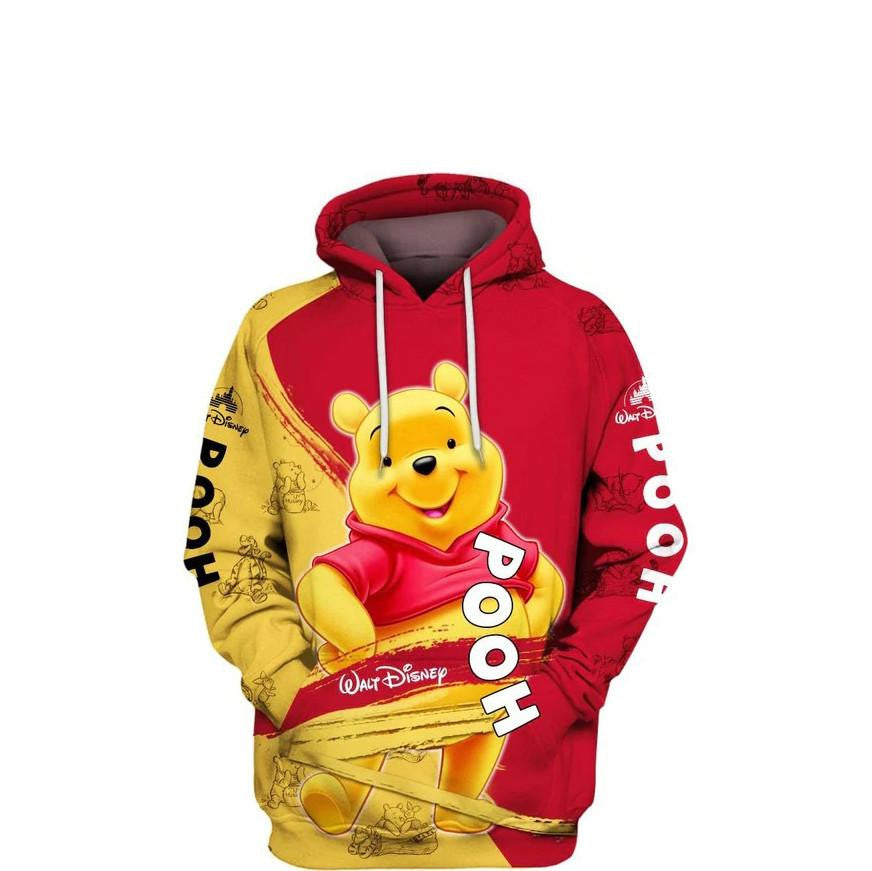Red And Yellow Winnie The Pooh Disney, Cute Pooh Bear All Over Print Hoodie Moonbestprint