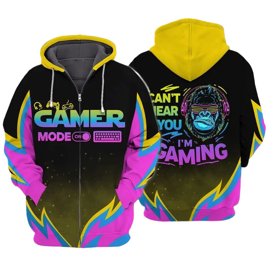 Gamer Monkey Can't Hear You I Am Gaming For Men And Women 3d Hoodie Zip Hoodie Moonbestprint