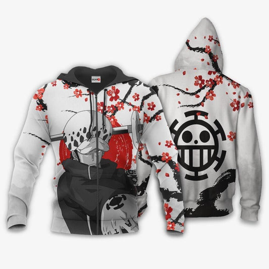 Trafalgar Law Japan Cherry Blossoms One Piece Anime 1k482 Fan Gift Stylist Unisex Cartoon Graphic Outfits Aop 3d Hoodie, Zip Hoodie Moonbestprint