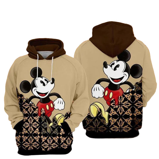 Disney Hoodie Minnie Mouse Walking Flower Pattern Brown 3d Hoodie Zip Hoodie Moonbestprint