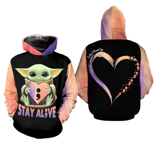 Suicide Awareness, Baby Yoda Suicide Awareness, Stay Alive Today Choose Life All Over Print Hoodie Moonbestprint