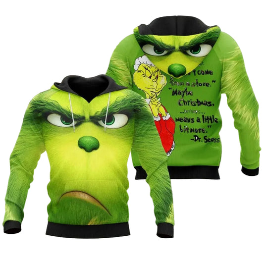Merry Christmas Grinch Face Full Printed Sweatshirt Hoodie Hoodie Dress Moonbestprint