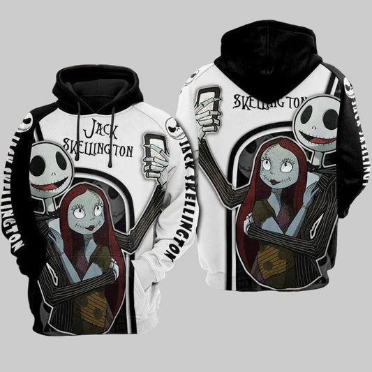 Nightmare Before Christmas Jack And Sally Taking Selfie Black White Hoodie Zip Hoodie Moonbestprint