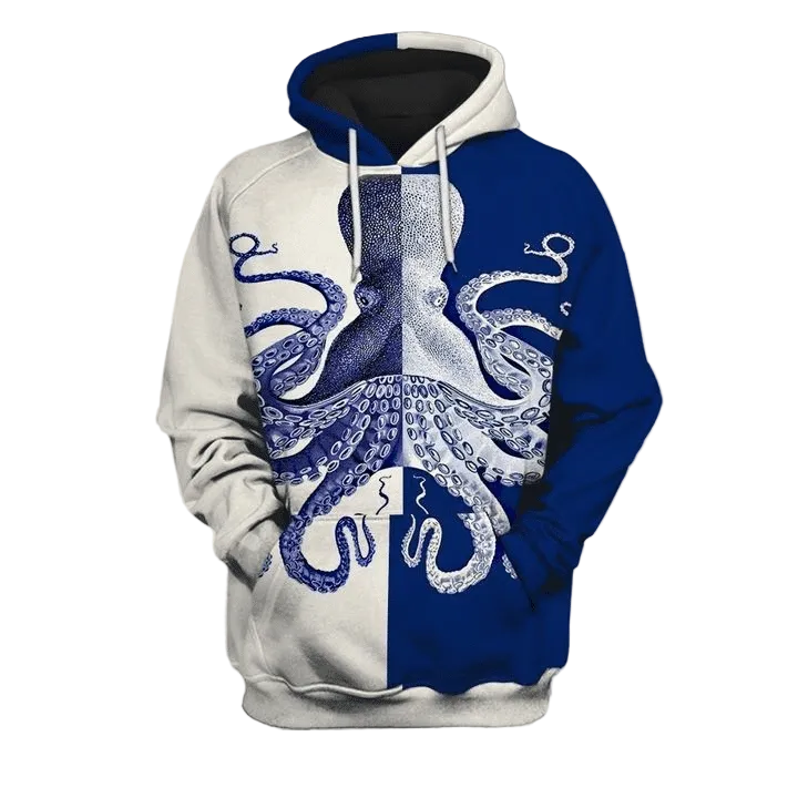 Blue And White Octopus 3d Hoodies Moonbestprint