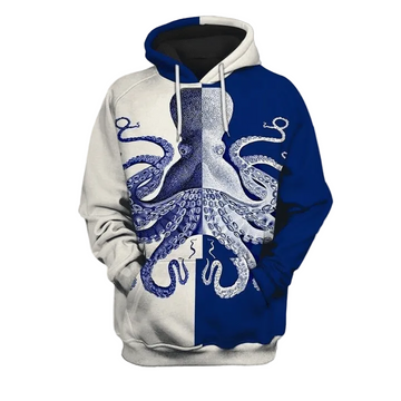 Blue And White Octopus 3d Hoodies Moonbestprint