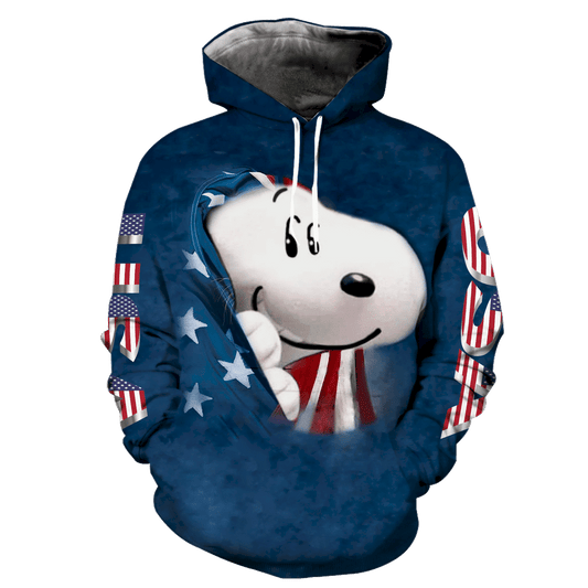 Snoopy The Peanuts, American Flag Snoopy Aop Hoodie Moonbestprint