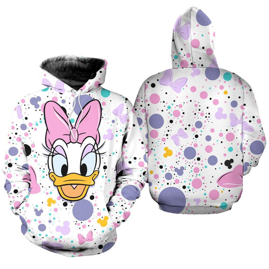 Daisy Duck Polkadot Pattern Disney Fan Gift Stylist Unisex Cartoon Graphic Outfits Aop Hoodie, Zip Hoodie Moonbestprint
