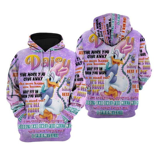 Disney Cartoon Daisy Duck, Cute Daisy Duck, Disney Quotes All Over Print Hoodie, Zip Hoodie Moonbestprint