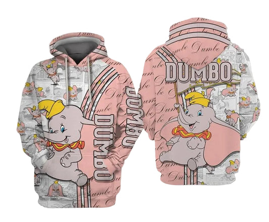Cute Dumbo The Flying Elephant Disney Cartoon, Dumbo Signature, Dumbo Comics Book Patterns All Over Print Hoodie, Zip Hoodie Moonbestprint