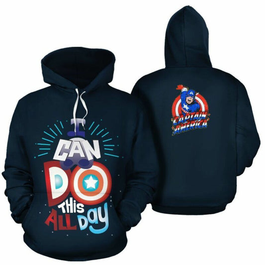 Captain America Superhero Cartoon I Can Do This All Day Over Print 3d Hoodie Zip Hoodie Moonbestprint