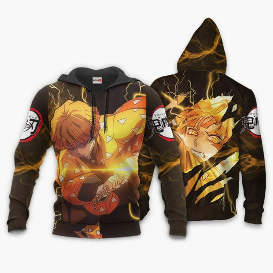 Demon Slayer Hoodie Zenitsu Agatsuma Thunder Brown 3d Hoodie Zip Hoodie Moonbestprint