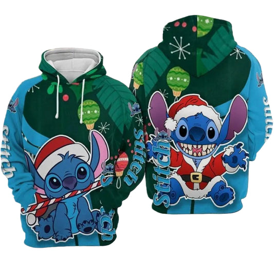 Stitch Marry Christmas Cartoon Lilo &amp; Stitch Blue Over Print 3d Hoodie Zip Hoodie Moonbestprint