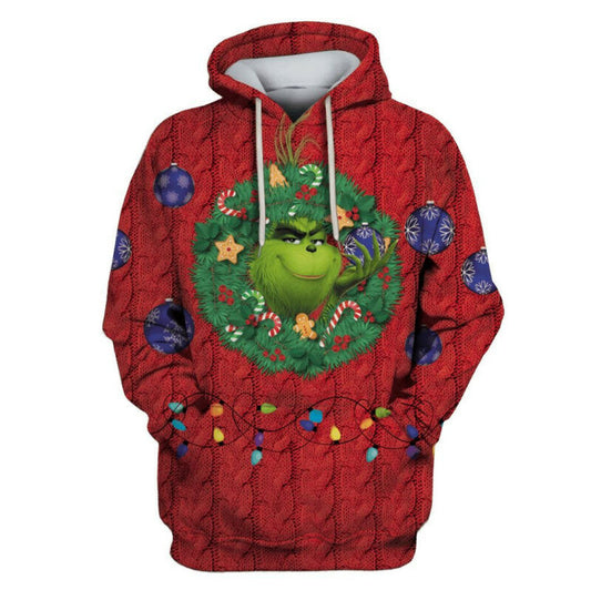 Disney Hoodie Grinch Hoodie Grinch Wreath Bauble Christmas 3d Hoodie Zip Hoodie Moonbestprint