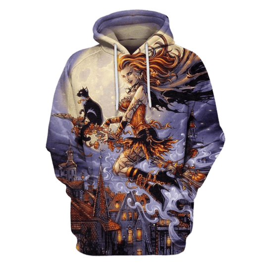 Halloween Shirt Pretty Witch Flying Broomstick 3d Hoodie Zip Hoodie Moonbestprint