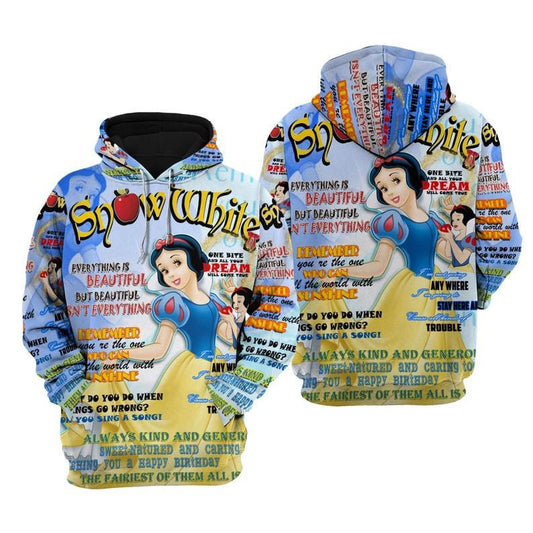 Disney Cartoon Snow White And Seven The Dwarfs, Snow White Princess Punk Words Pattern All Over Print Hoodie, Zip Hoodie Moonbestprint