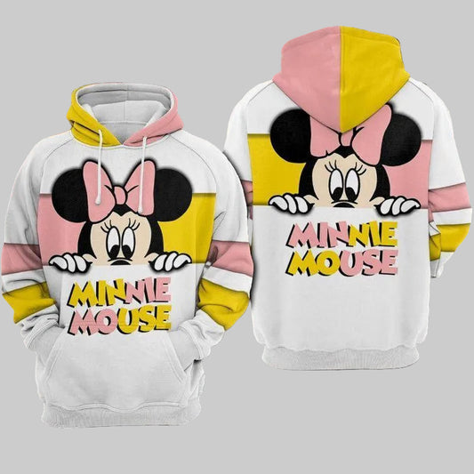 Disney Hoodie Minnie Mouse Hiding Pink Yellow White 3d Hoodie Zip Hoodie Moonbestprint