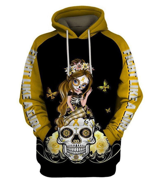 Fight Like A Girl Yellow Cancer Awareness Over Print 3d Hoodie Zip Hoodie Moonbestprint