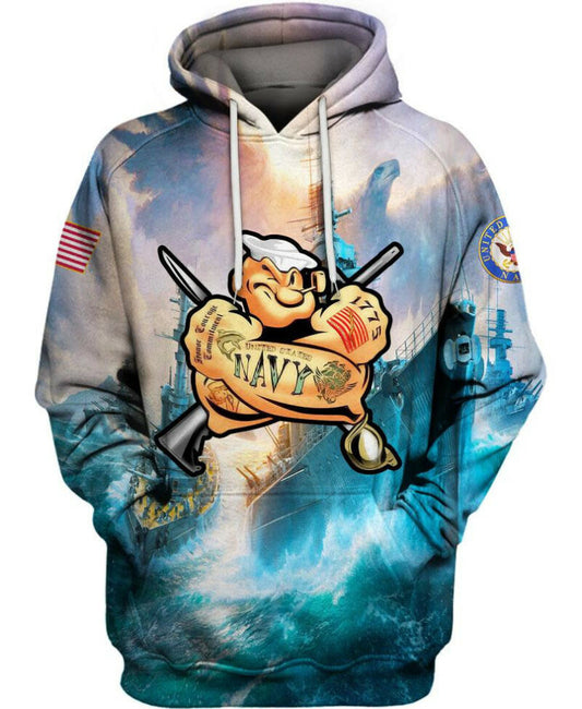 Navy Popeye 3d Hoodie Zipper Hoodie Moonbestprint