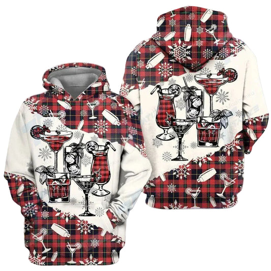Bartender Drinks Christmas Plaid 3d Hoodie Zip Hoodie Moonbestprint