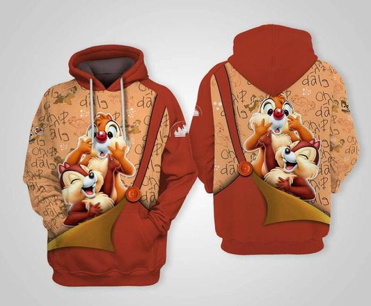 Disney Cartoon Characters Fan Gift, Funny Chip &amp; Dale Disney All Over Print Hoodie Moonbestprint