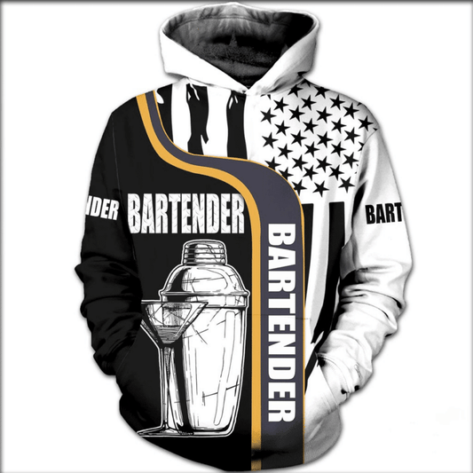 Bartender American Flag Black White 3d Hoodie Zip Hoodie Moonbestprint