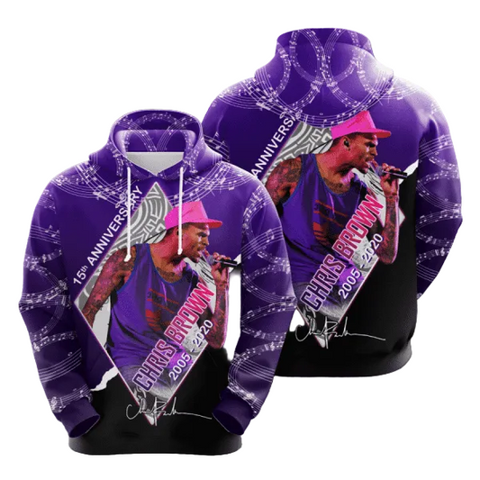 Chris Brown 15th Anniversary 2005 2020 Signature Design Gift For Fan Custom 3d Hoodie All Over Printed Hoodie Moonbestprint