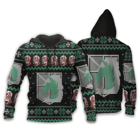 Attack On Titan Ugly Christmas Military Badged Police Xmas Anime Manga For Men And Women 3d Hoodie Zip Hoodie Moonbestprint
