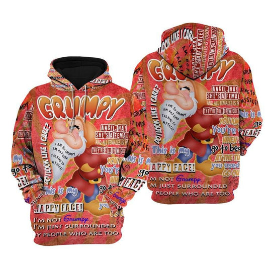 Snow White And Seven The Dwarfs Disney Cartoon, Disney Quotes, Grumpy Dwarf Punk Words Pattern All Over Print Hoodie, Zip Hoodie Moonbestprint