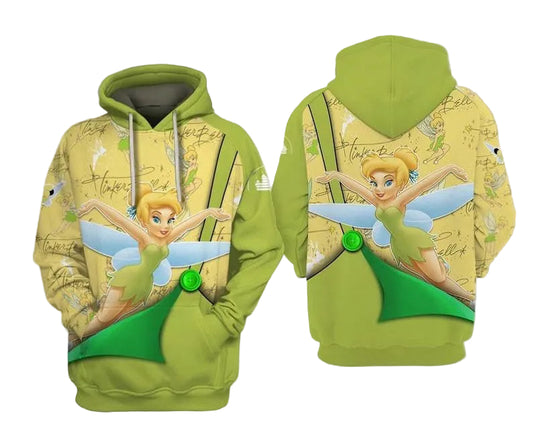 Disney Cartoon Fan Gift, Tinker Bell Green Disney Fairies All Over Print Hoodie, Zip Hoodie Moonbestprint