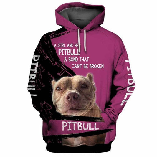 Pitbull A Girl And Her Pitbull A Bond That Can't Be Broken Over Print 3d Hoodie Zip Hoodie Moonbestprint