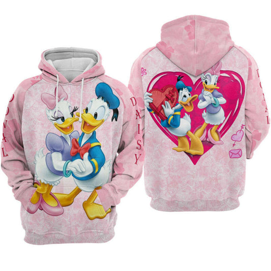 Daisy And Donal Lover Flower Pattern Valentine Couple Hoodie Zip Hoodie Moonbestprint