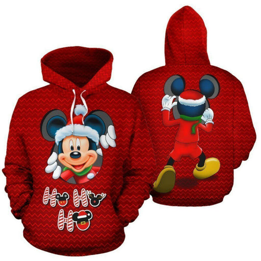 Mickey Mouse Christmas Ho Ho Ho Red Over Print 3d Hoodie Moonbestprint