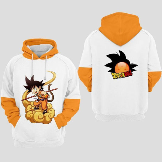 Dragon's Ball Young Goku White And Orange Over Print 3d Hoodie Zip Hoodie Moonbestprint