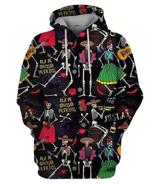 Dia De Los Muertos Dancing Skeleton Black 3d Hoodie Zip Hoodie Moonbestprint