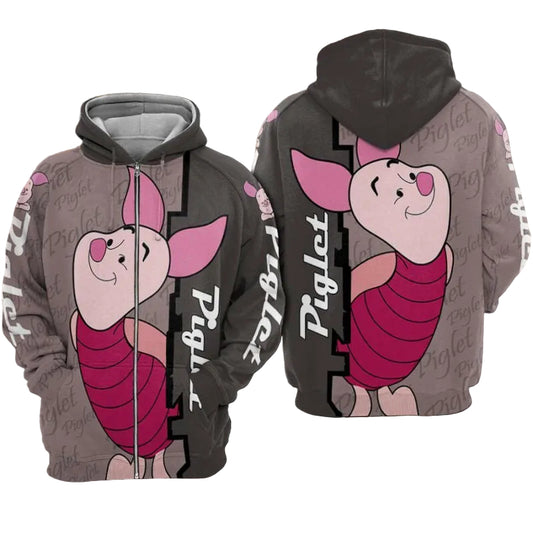 Piglet Cartoon Winnie The Pooh Over Print 3d Hoodie Zip Hoodie Moonbestprint