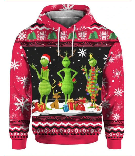 Three Grinches Christmas Pattern Pink 3d Hoodie Zip Hoodie Moonbestprint