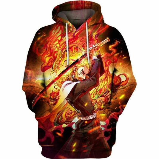 Rengoku Kyojuro Breath Of Flames Over Print 3d Hoodie Zip Hoodie Moonbestprint