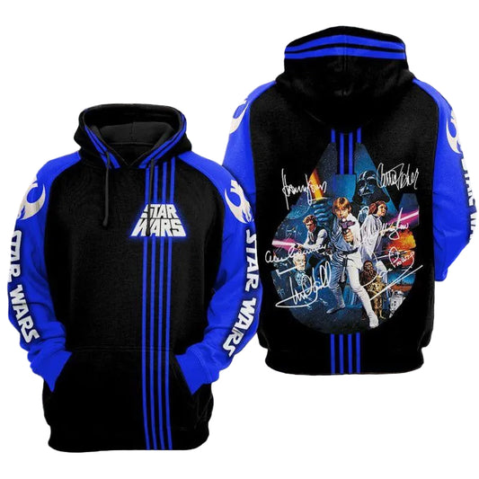 Star Wars Characters Signature Millennium Falcon Blue All Over Print Hoodie Moonbestprint
