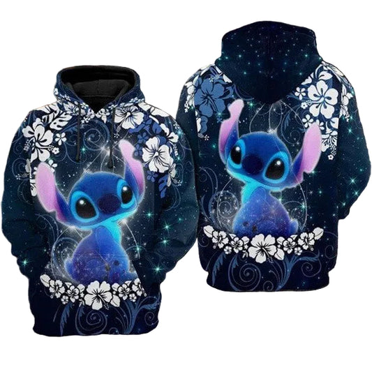 Stitch Galaxy Design Hibiscus Flower Disney In My Heart Cartoon Fans Gift Hoodie Print All Over Unisex Full Size Moonbestprint