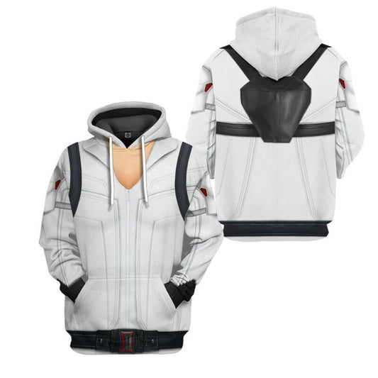 Marvel Black Widow Battle White Suit Costume 3d Hoodie Zip Hoodie Moonbestprint