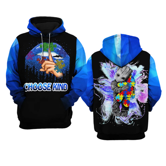 Autism Awareness Groot, Choose Kind All Over Print Hoodie Moonbestprint