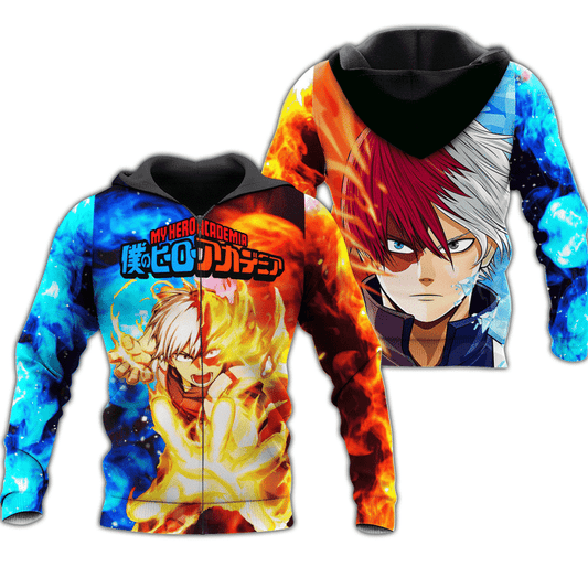 Shoto Todoroki Ice &amp; Fire My Hero Academia Anime Manga For Men And Women 3d Hoodie Zip Hoodie Moonbestprint