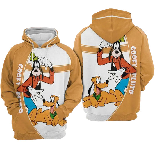 Disney Fan Gift, Pluto And Goofy Disney Aop Hoodie Moonbestprint