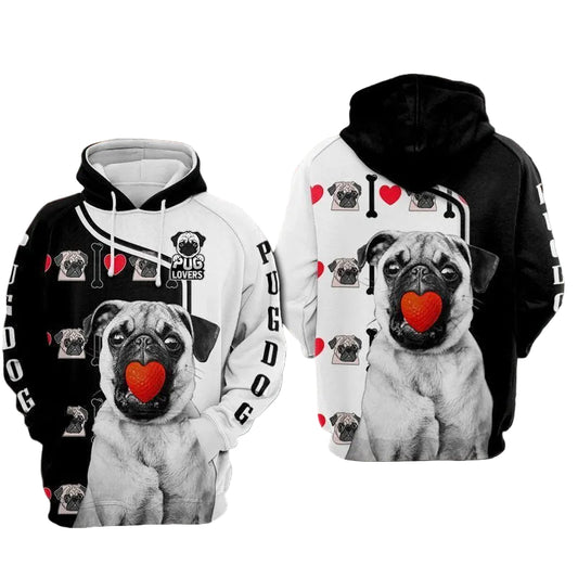 Black And White Pug Over Print 3d Hoodie Zip Hoodie Moonbestprint